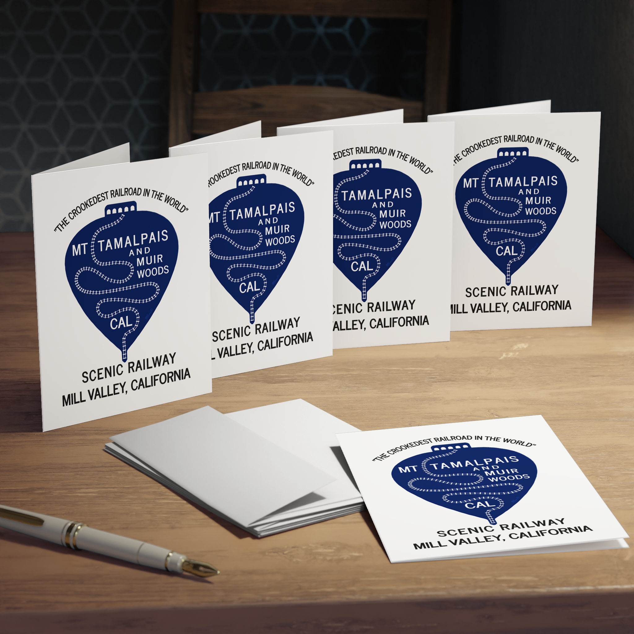 Greeting Card Set (5-Pack) - Mt Tamalpais The Crookedest Railroad in the World Mt Tamalpais Muir Woods Scenic Railway Mill Valley California - Printed in USA
