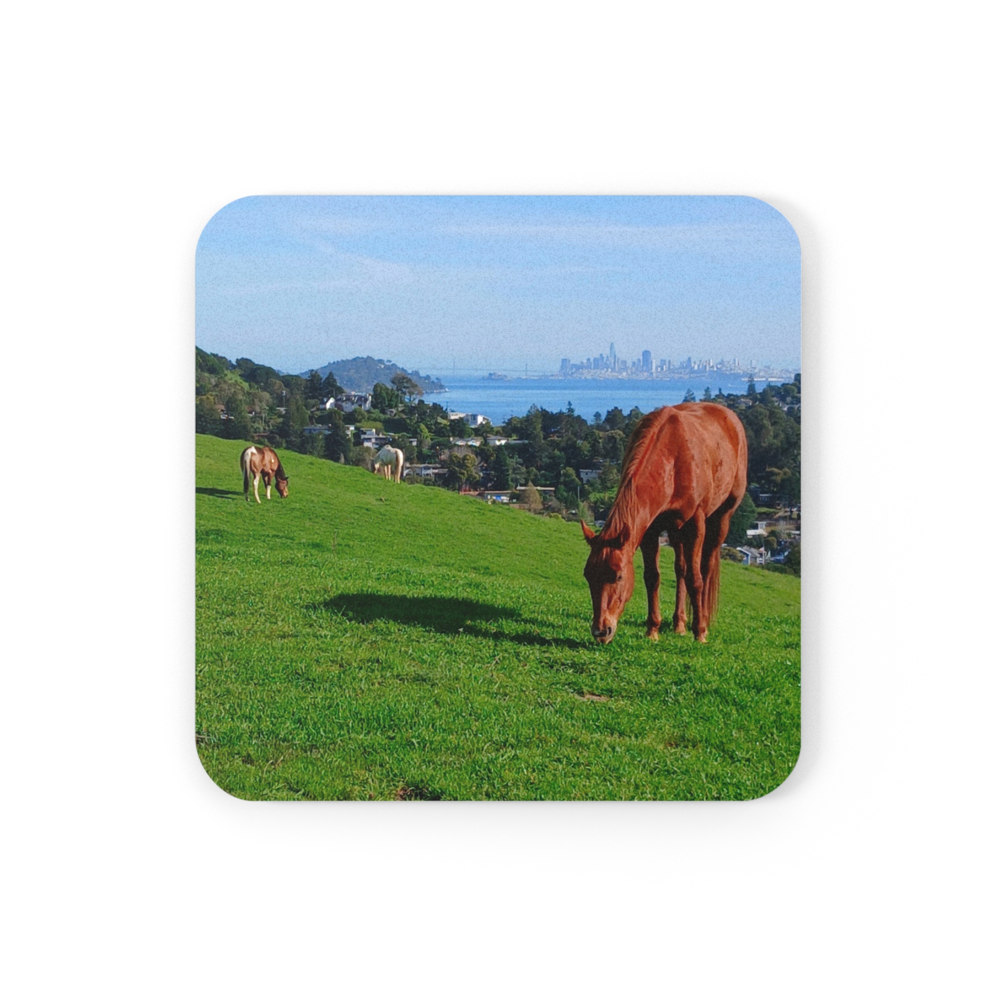 Horse Hill 3 Mill Valley San Francisco California Coaster — Cork-Back Drink Coasters - PFY - Image 4