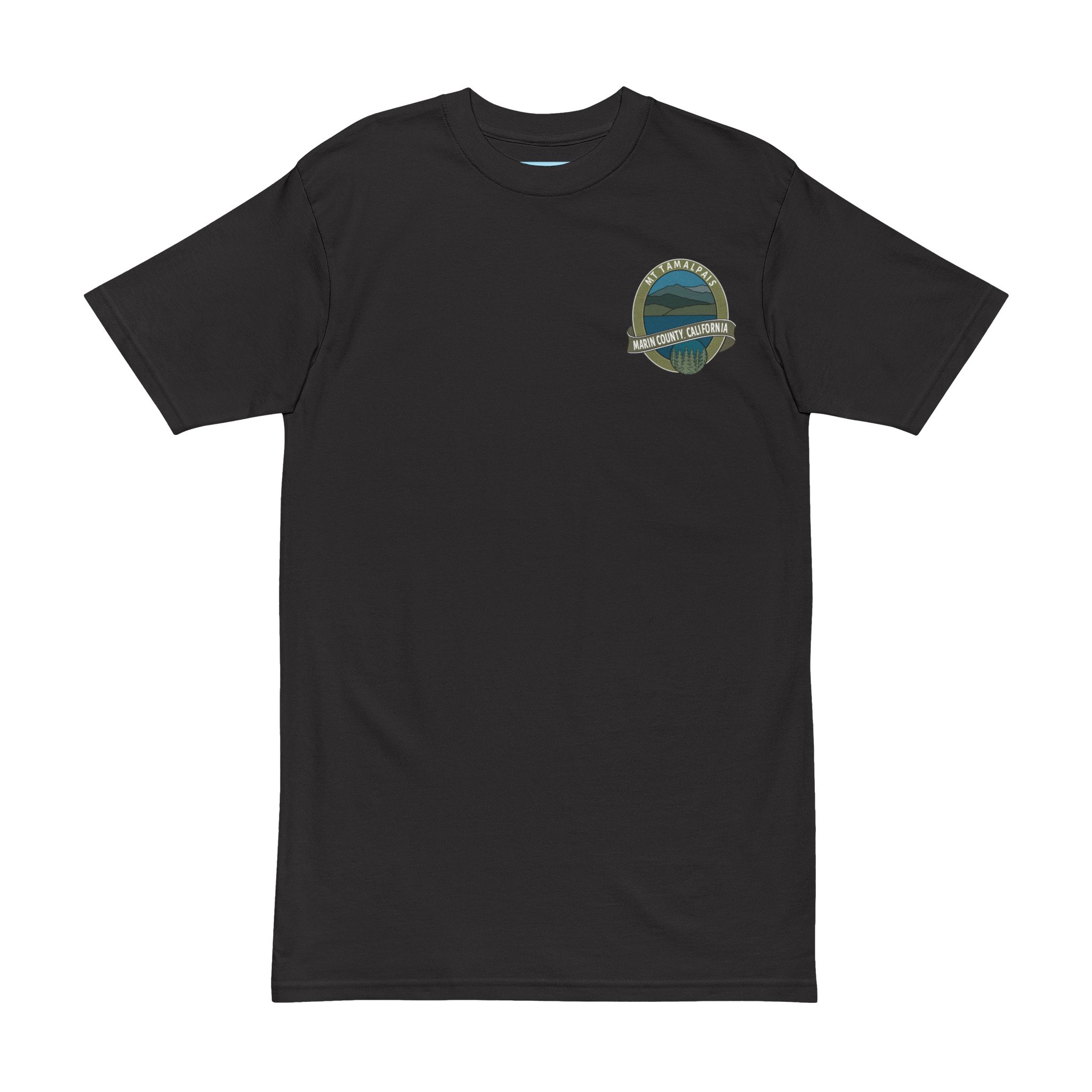 Men’s premium heavyweight tee 100% Cotton T-shirt - Oval Mt Tamalpais Marin County California Collector's Design - Front Chest and Back - Select color - Image 9