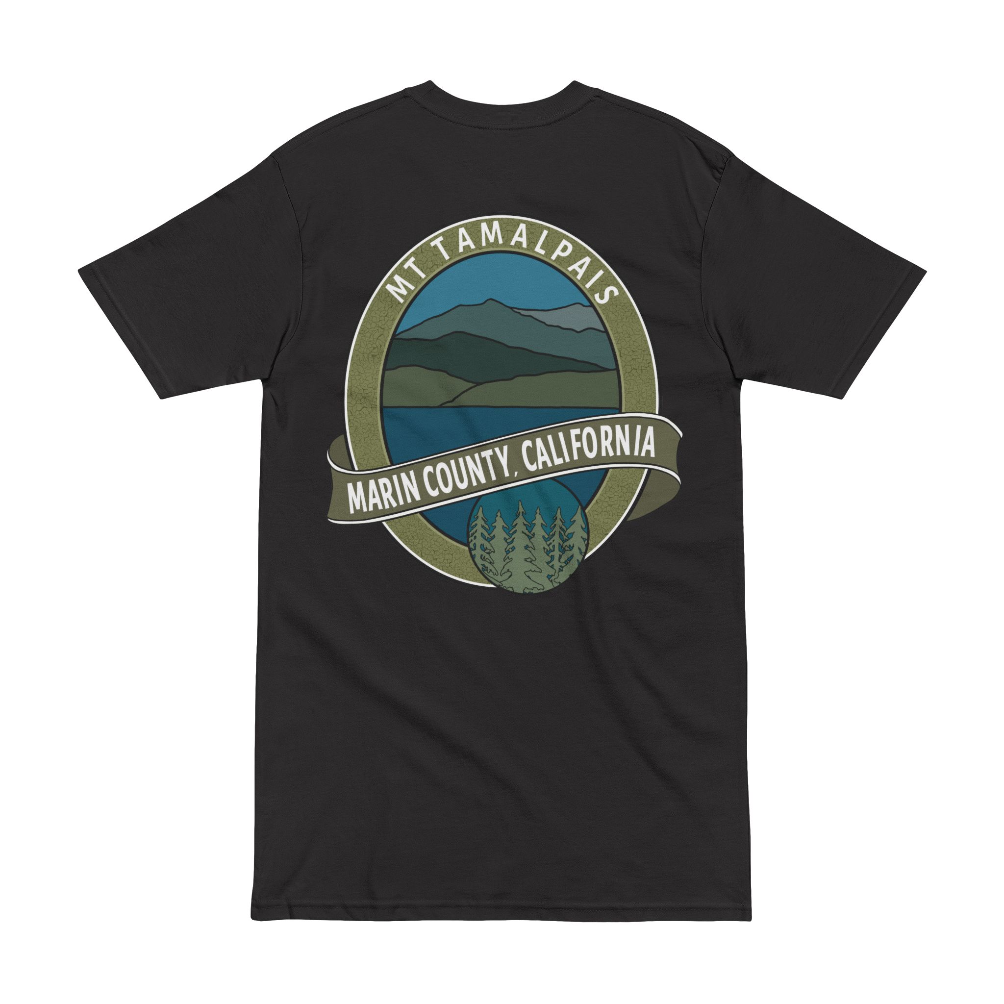 Men’s premium heavyweight tee 100% Cotton T-shirt - Oval Mt Tamalpais Marin County California Collector's Design - Front Chest and Back - Select color - Image 10