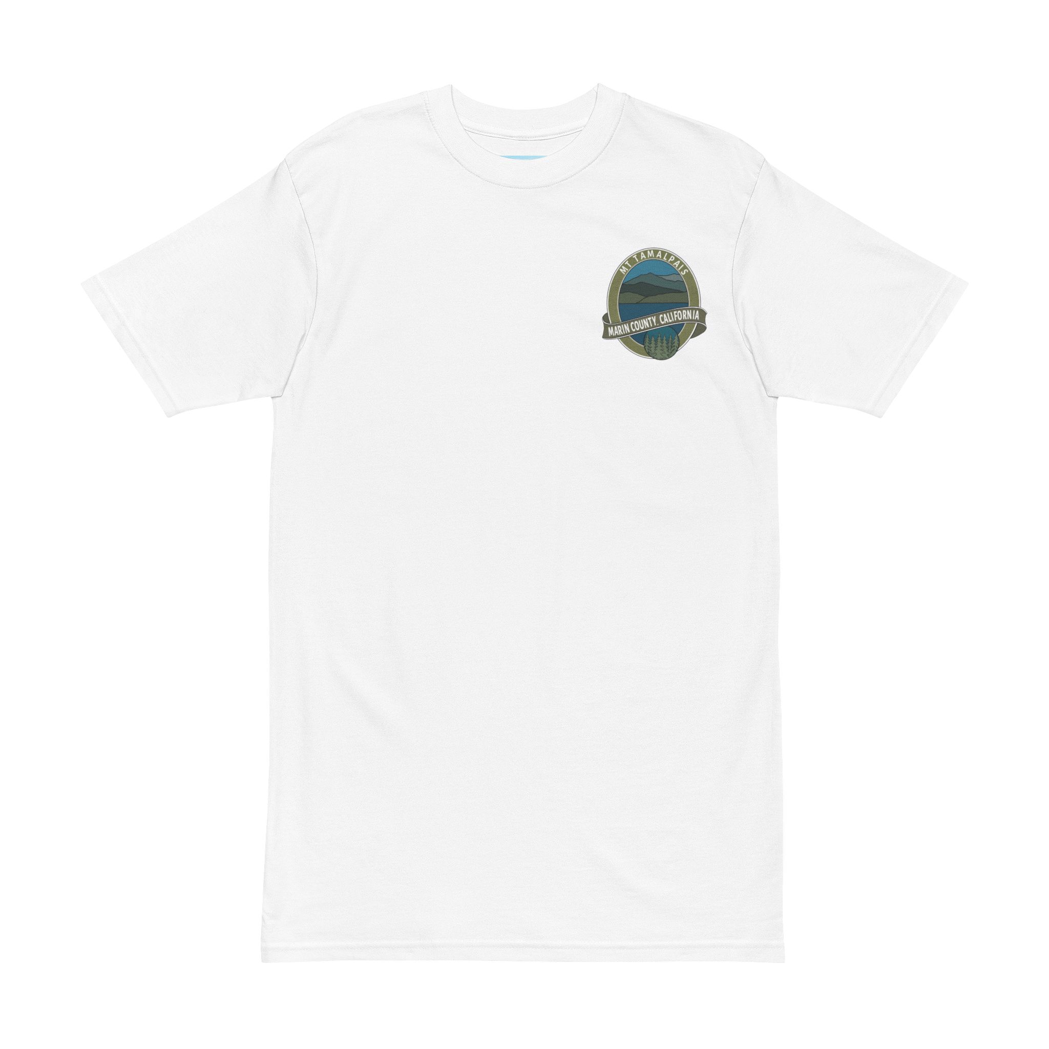 Men’s premium heavyweight tee 100% Cotton T-shirt - Oval Mt Tamalpais Marin County California Collector's Design - Front Chest and Back - Select color - Image 3