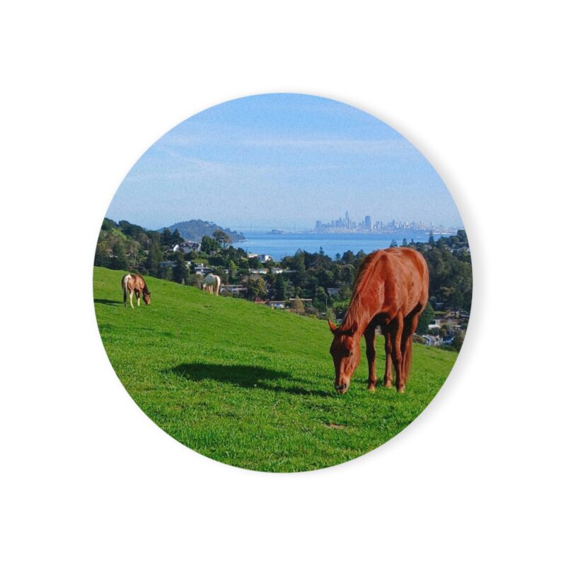 Horse Hill 3 Mill Valley San Francisco California Coaster — Cork-Back Drink Coasters - PFY