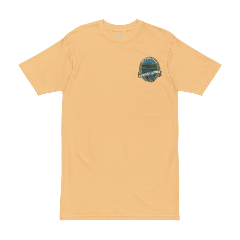 Men’s premium heavyweight tee 100% Cotton T-shirt - Oval Mt Tamalpais Marin County California Collector's Design - Front Chest and Back - Select color