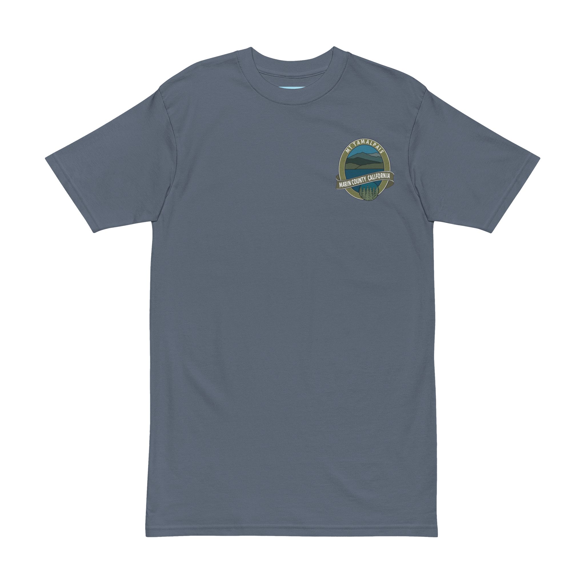 Men’s premium heavyweight tee 100% Cotton T-shirt - Oval Mt Tamalpais Marin County California Collector's Design - Front Chest and Back - Select color - Image 5