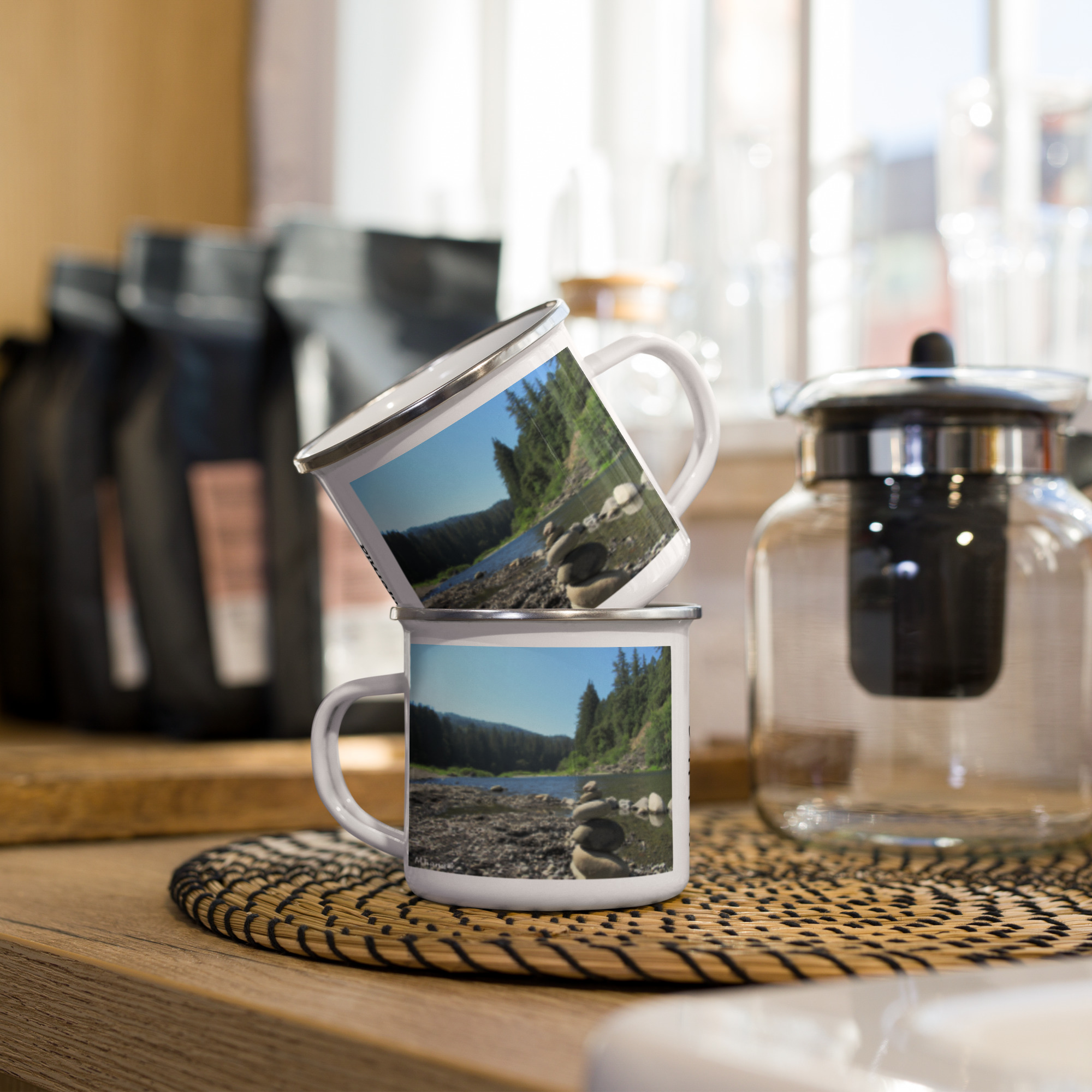 Enamel Mug - California Redwoods and Stacked Stones - Humboldt County California - Camping Mug 12oz - Image 7