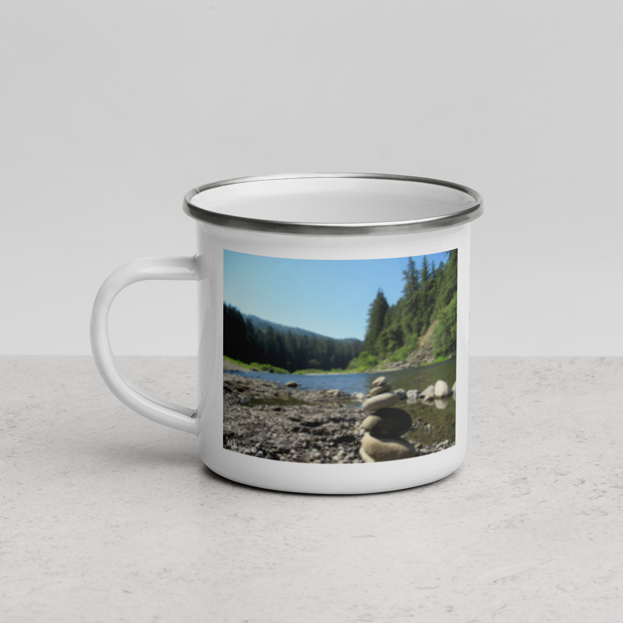 Enamel Mug - California Redwoods and Stacked Stones - Humboldt County California - Camping Mug 12oz - Image 4
