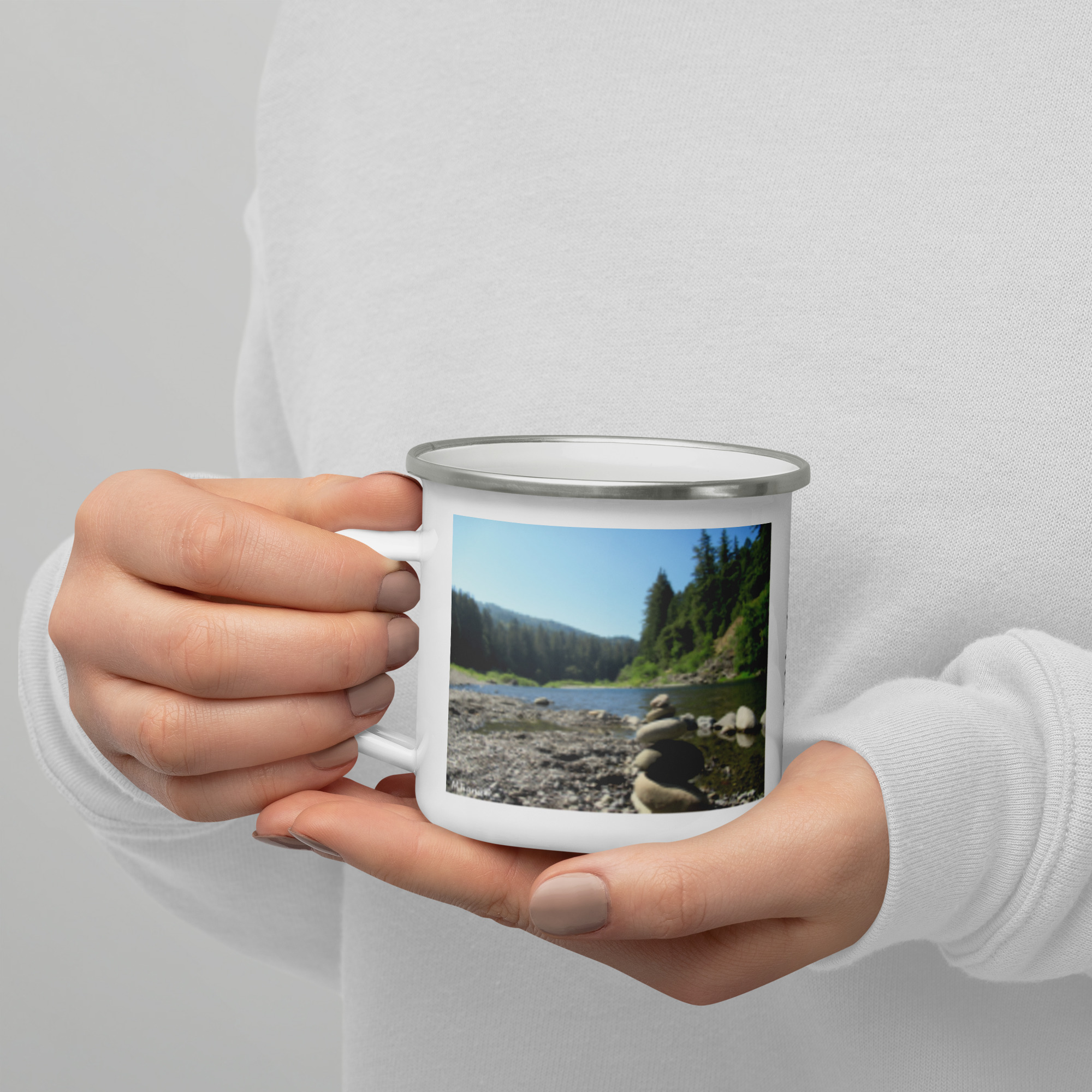 Enamel Mug - California Redwoods and Stacked Stones - Humboldt County California - Camping Mug 12oz - Image 6