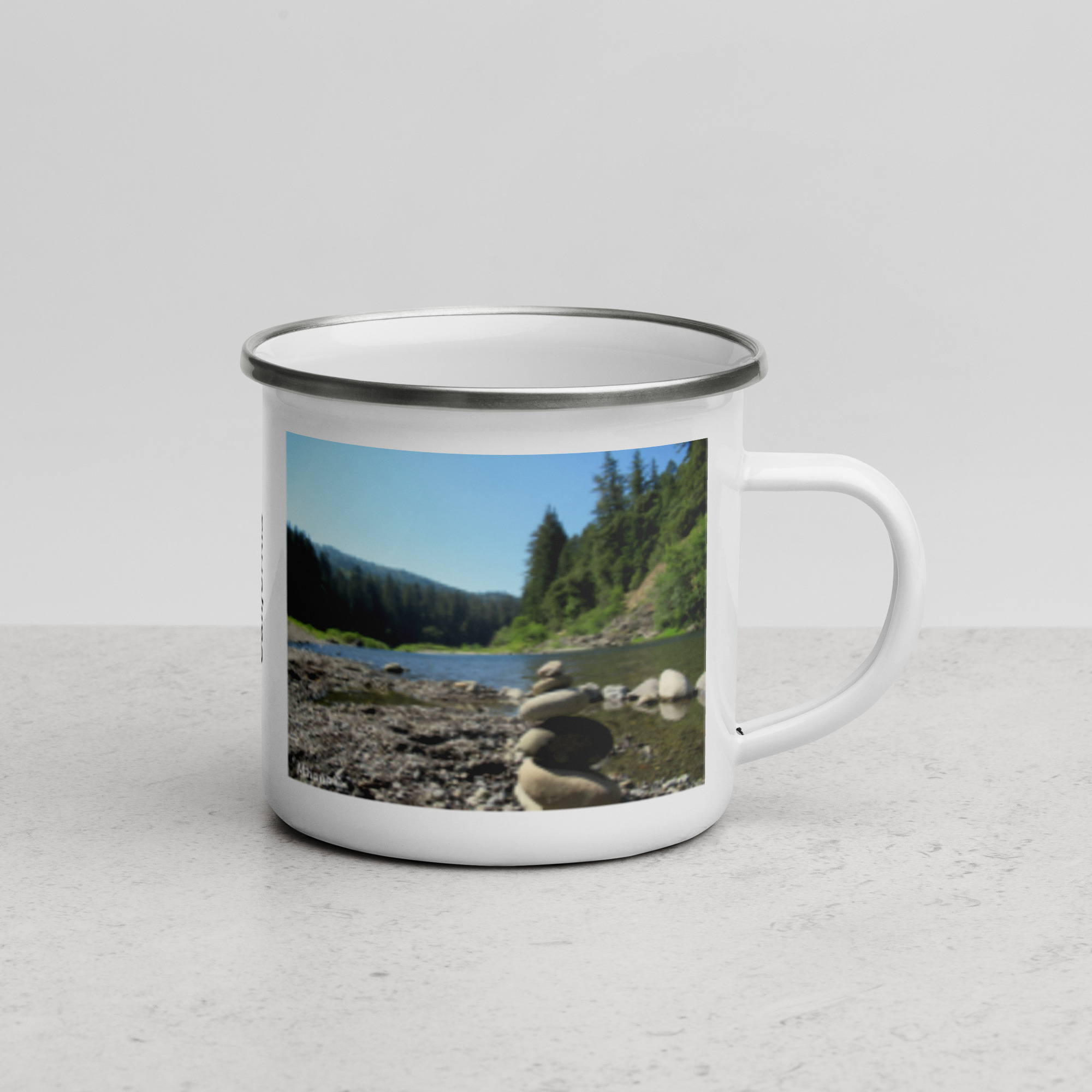 Enamel Mug - California Redwoods and Stacked Stones - Humboldt County California - Camping Mug 12oz - Image 3