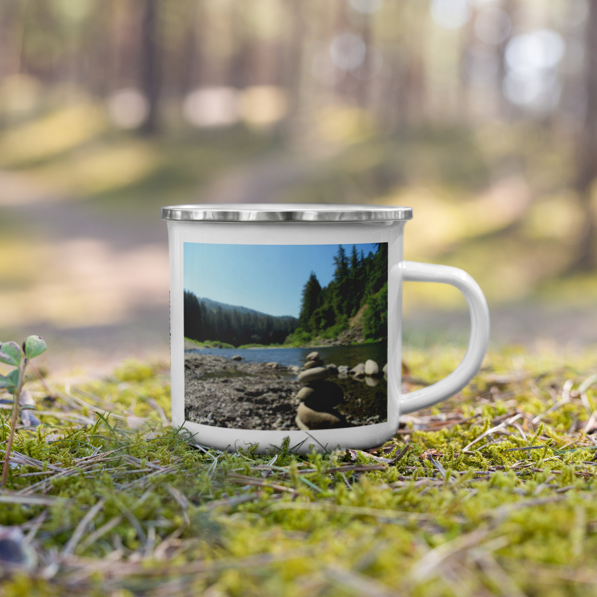 Enamel Mug - California Redwoods and Stacked Stones - Humboldt County California - Camping Mug 12oz - Image 5